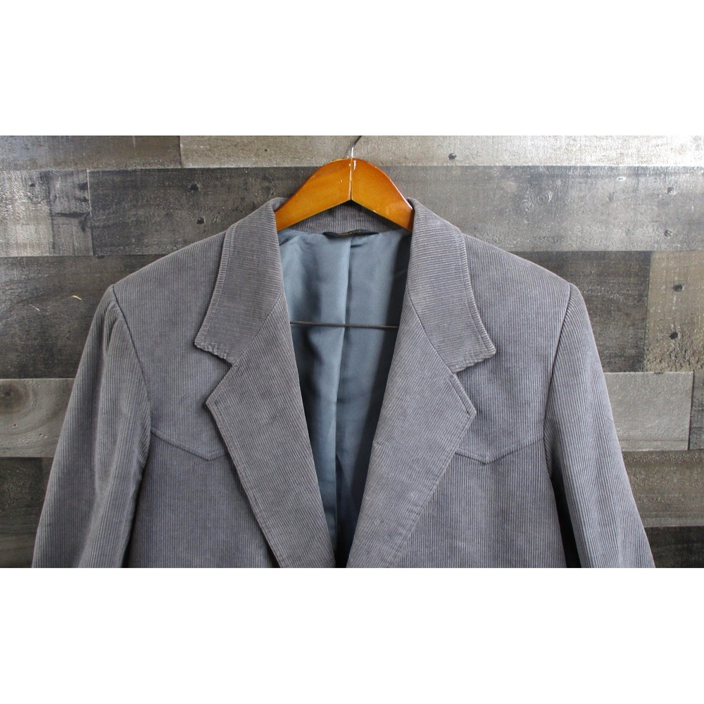 Vintage Pioneer Wear Blazer Mens 42L Gray Corduroy Western Elbow Patches 70s